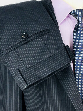 38R Hugo Boss Paolini Movio Mens 2 Button 100% Wool Suit Dk Pencil Gray Pants 34